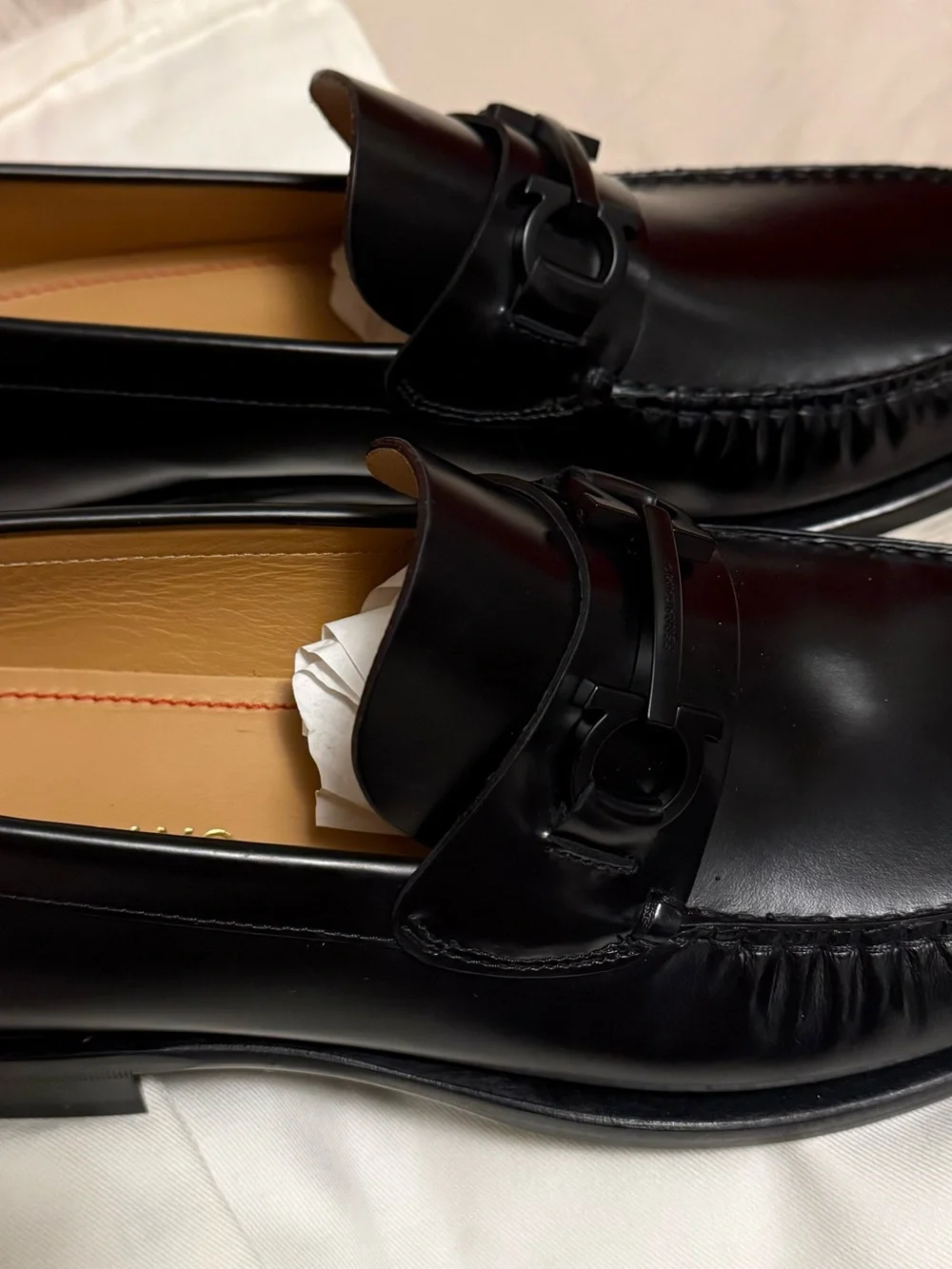 Salvatore Ferragamo Black Leather Bit Slip-On Shoes
